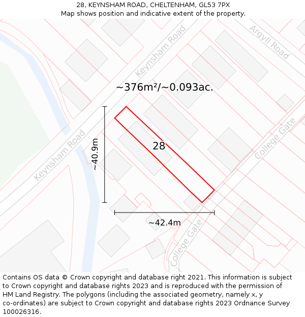 28, KEYNSHAM ROAD, CHELTENHAM, GL53 7PX: Plot and title map