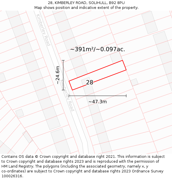 28, KIMBERLEY ROAD, SOLIHULL, B92 8PU: Plot and title map