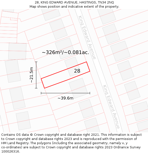 28, KING EDWARD AVENUE, HASTINGS, TN34 2NQ: Plot and title map