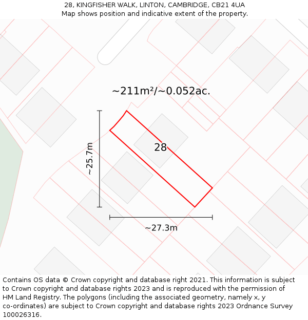 28, KINGFISHER WALK, LINTON, CAMBRIDGE, CB21 4UA: Plot and title map