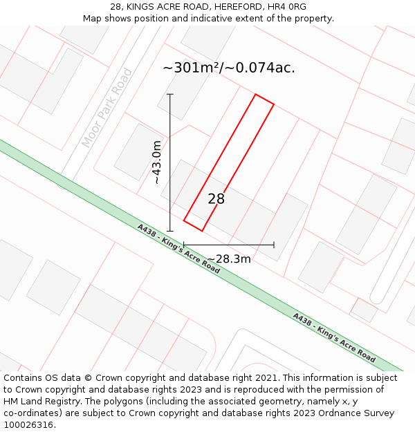 28, KINGS ACRE ROAD, HEREFORD, HR4 0RG: Plot and title map