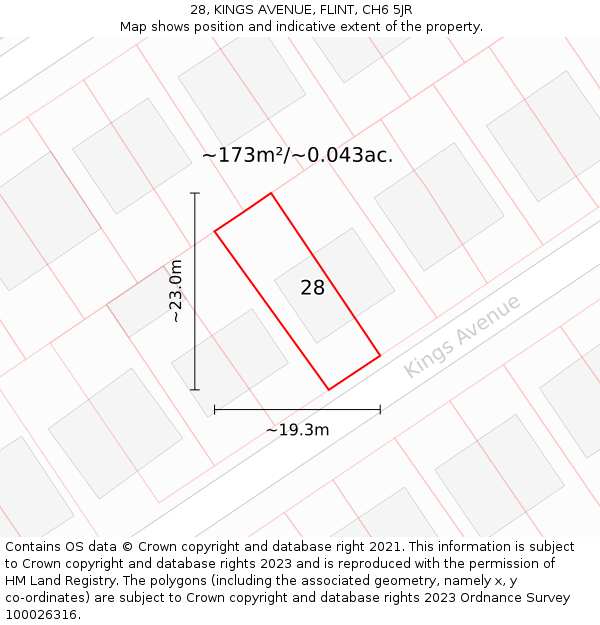28, KINGS AVENUE, FLINT, CH6 5JR: Plot and title map