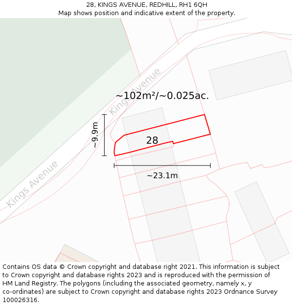 28, KINGS AVENUE, REDHILL, RH1 6QH: Plot and title map