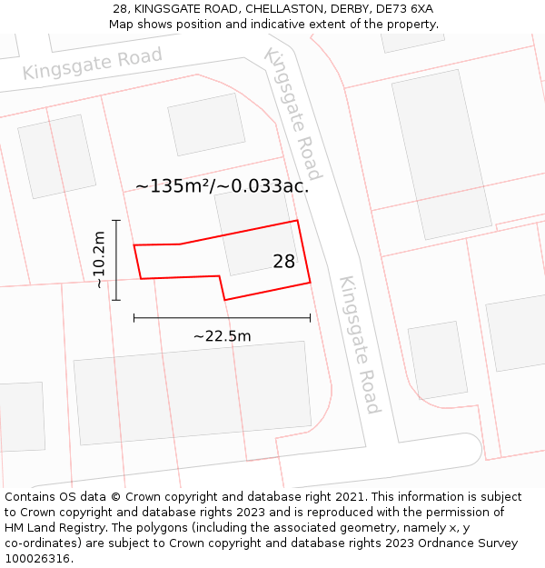 28, KINGSGATE ROAD, CHELLASTON, DERBY, DE73 6XA: Plot and title map