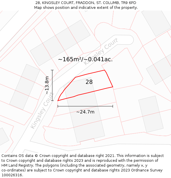 28, KINGSLEY COURT, FRADDON, ST. COLUMB, TR9 6PD: Plot and title map