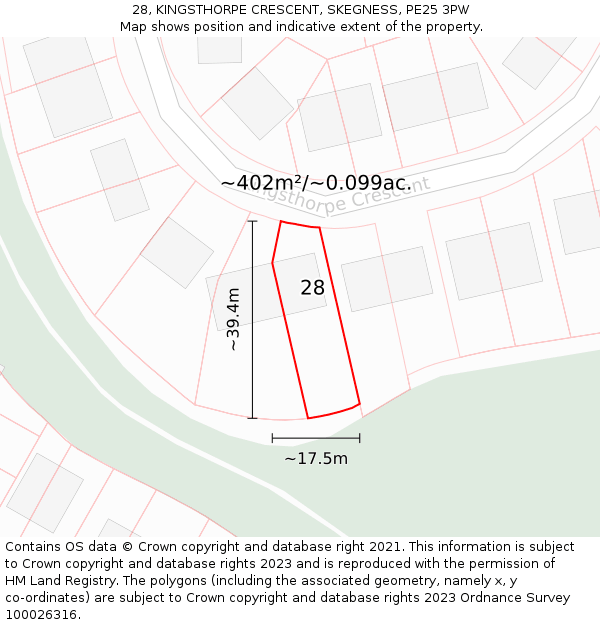 28, KINGSTHORPE CRESCENT, SKEGNESS, PE25 3PW: Plot and title map