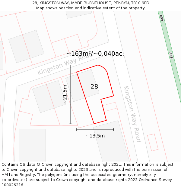 28, KINGSTON WAY, MABE BURNTHOUSE, PENRYN, TR10 9FD: Plot and title map