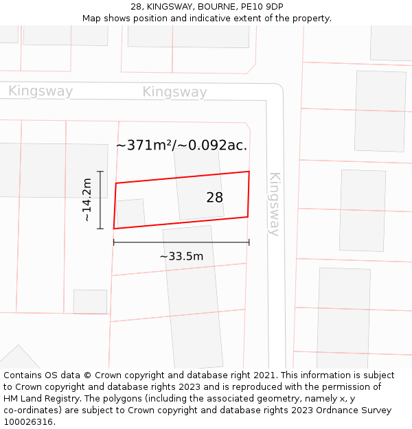 28, KINGSWAY, BOURNE, PE10 9DP: Plot and title map
