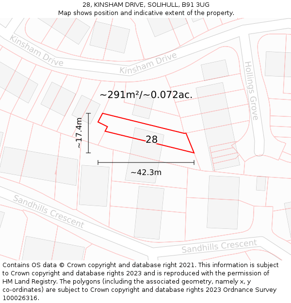 28, KINSHAM DRIVE, SOLIHULL, B91 3UG: Plot and title map