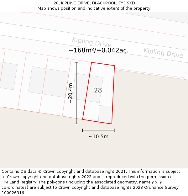 28, KIPLING DRIVE, BLACKPOOL, FY3 9XD: Plot and title map