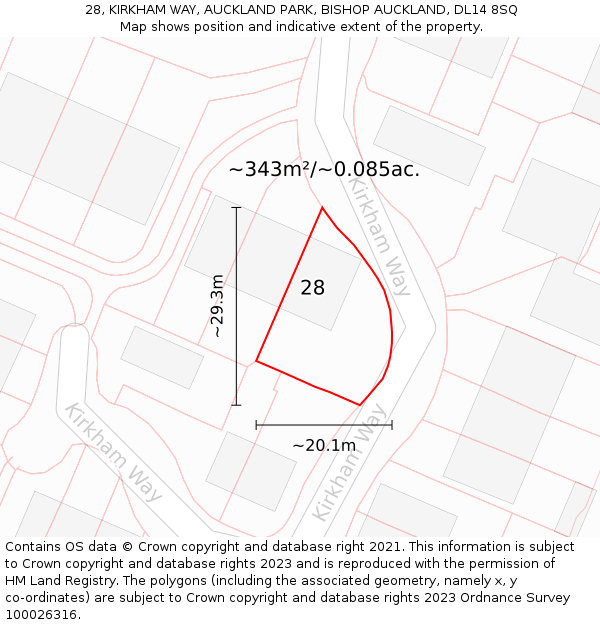 28, KIRKHAM WAY, AUCKLAND PARK, BISHOP AUCKLAND, DL14 8SQ: Plot and title map