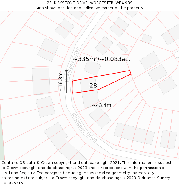 28, KIRKSTONE DRIVE, WORCESTER, WR4 9BS: Plot and title map