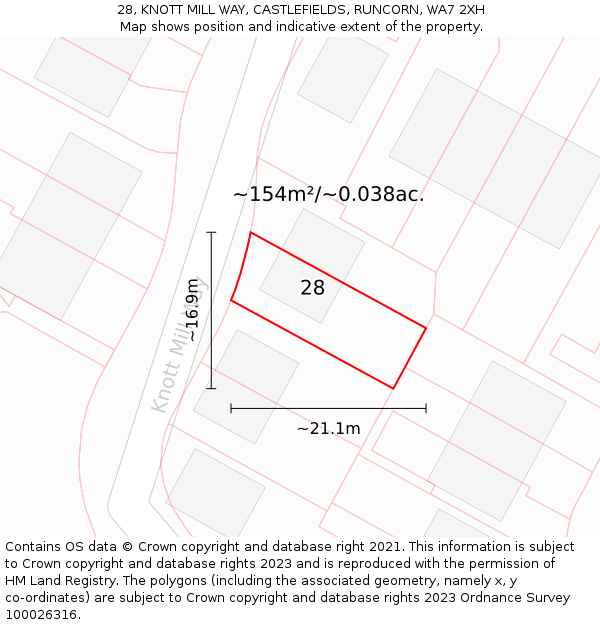 28, KNOTT MILL WAY, CASTLEFIELDS, RUNCORN, WA7 2XH: Plot and title map