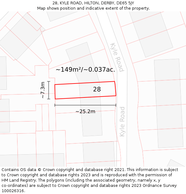 28, KYLE ROAD, HILTON, DERBY, DE65 5JY: Plot and title map
