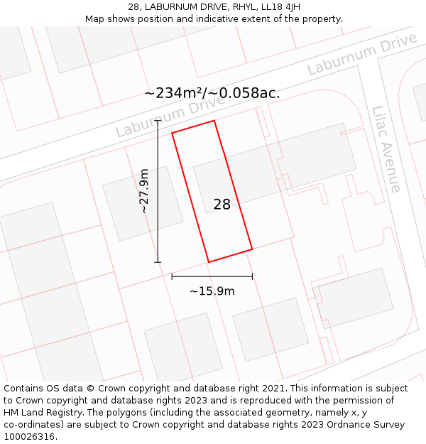 28, LABURNUM DRIVE, RHYL, LL18 4JH: Plot and title map