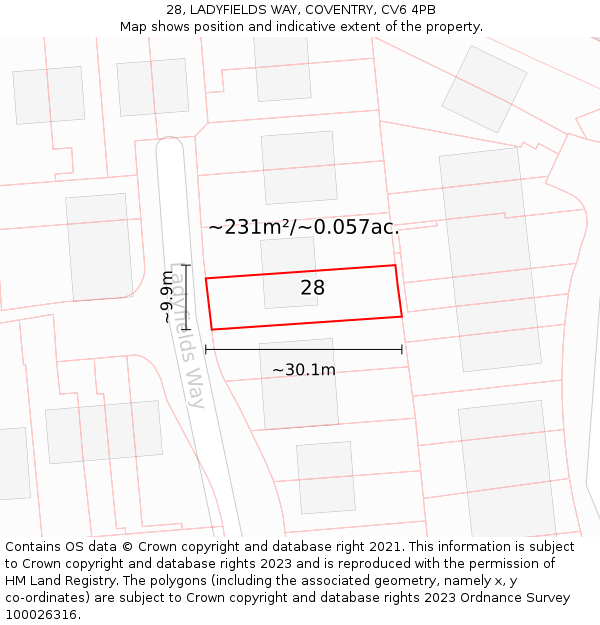 28, LADYFIELDS WAY, COVENTRY, CV6 4PB: Plot and title map