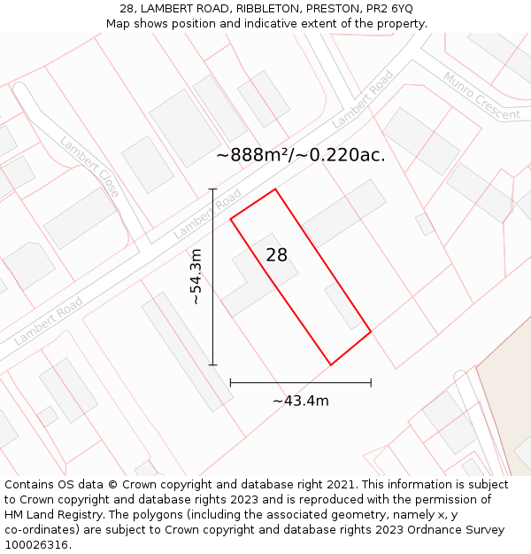 28, LAMBERT ROAD, RIBBLETON, PRESTON, PR2 6YQ: Plot and title map