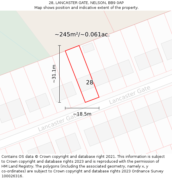 28, LANCASTER GATE, NELSON, BB9 0AP: Plot and title map