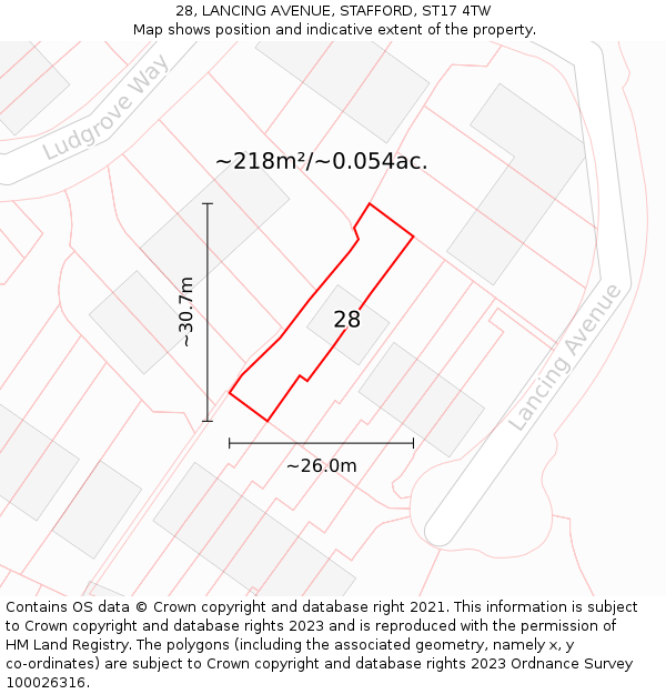 28, LANCING AVENUE, STAFFORD, ST17 4TW: Plot and title map