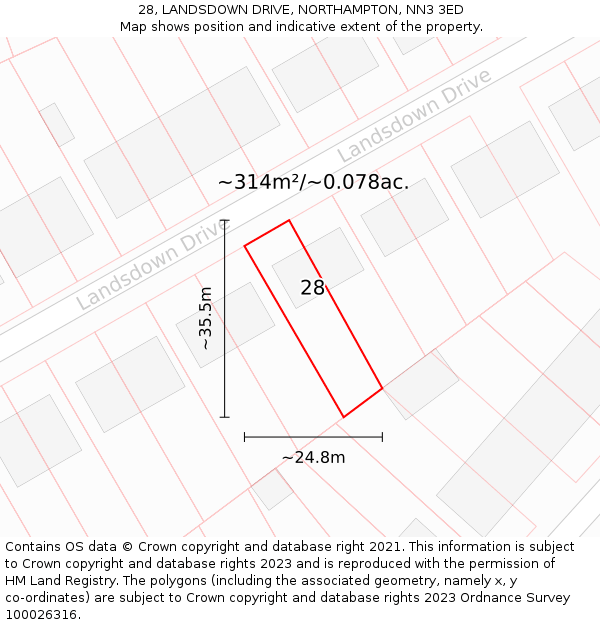 28, LANDSDOWN DRIVE, NORTHAMPTON, NN3 3ED: Plot and title map
