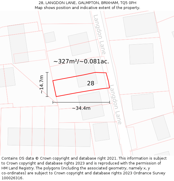 28, LANGDON LANE, GALMPTON, BRIXHAM, TQ5 0PH: Plot and title map