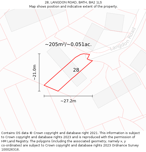 28, LANGDON ROAD, BATH, BA2 1LS: Plot and title map