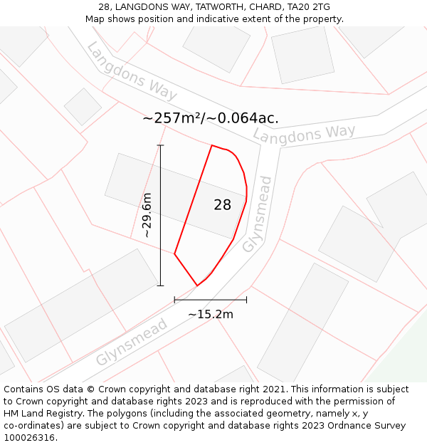 28, LANGDONS WAY, TATWORTH, CHARD, TA20 2TG: Plot and title map