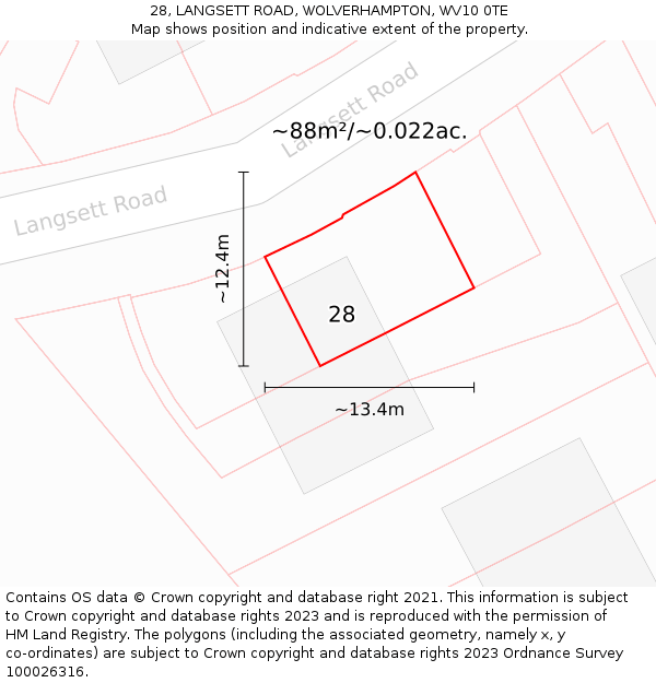 28, LANGSETT ROAD, WOLVERHAMPTON, WV10 0TE: Plot and title map