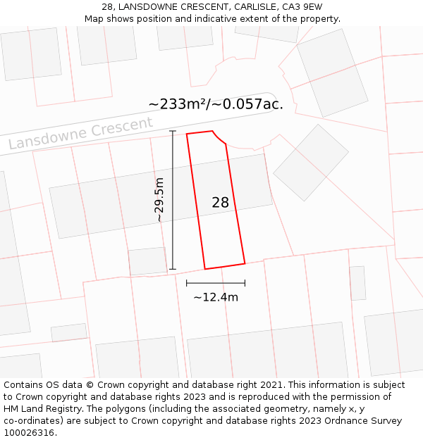 28, LANSDOWNE CRESCENT, CARLISLE, CA3 9EW: Plot and title map