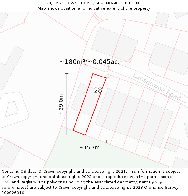 28, LANSDOWNE ROAD, SEVENOAKS, TN13 3XU: Plot and title map
