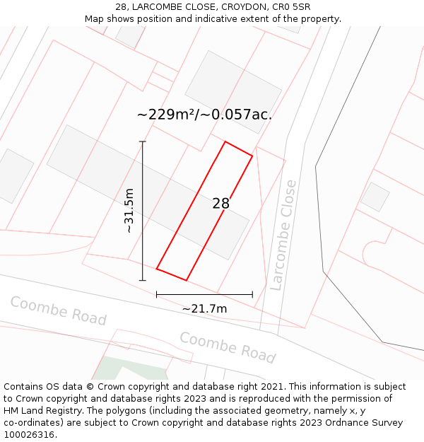28, LARCOMBE CLOSE, CROYDON, CR0 5SR: Plot and title map