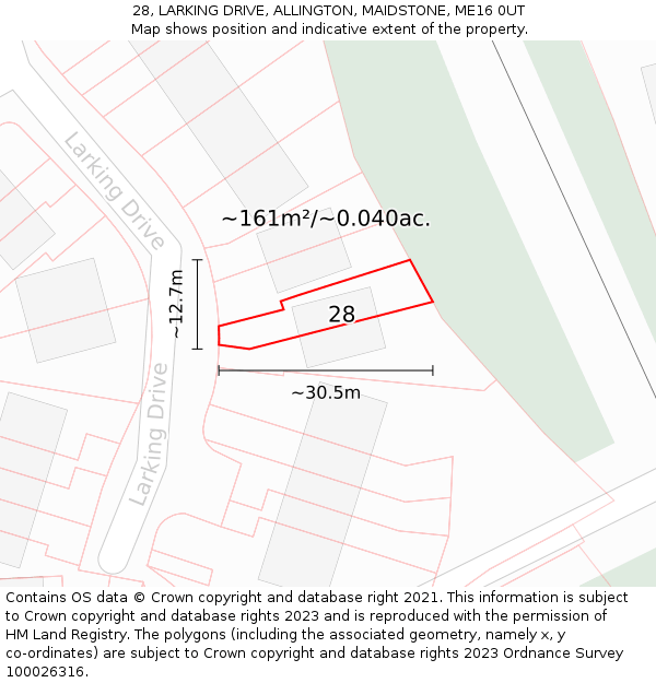 28, LARKING DRIVE, ALLINGTON, MAIDSTONE, ME16 0UT: Plot and title map