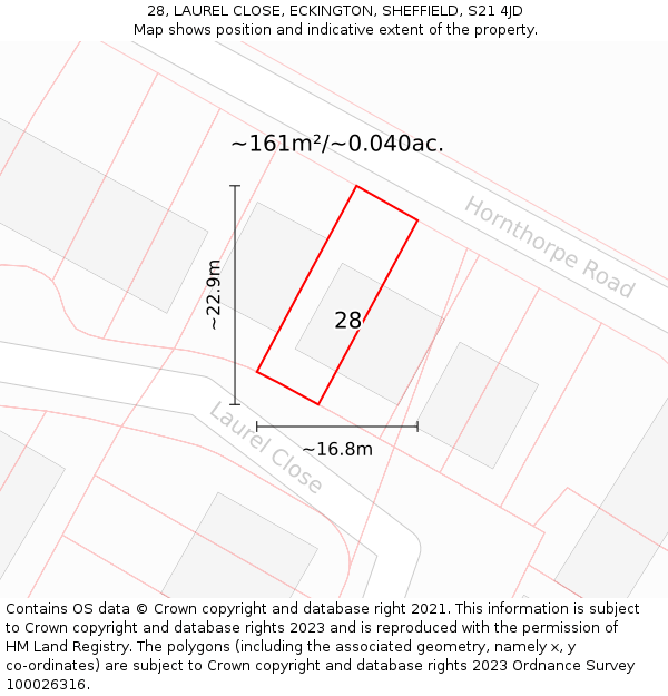 28, LAUREL CLOSE, ECKINGTON, SHEFFIELD, S21 4JD: Plot and title map
