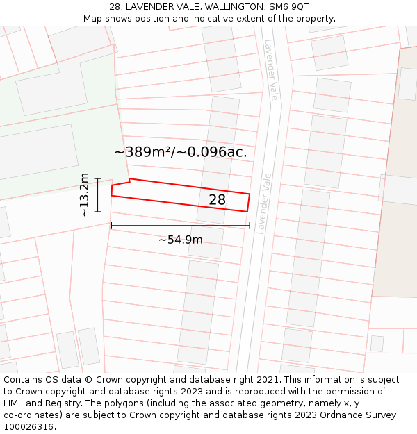 28, LAVENDER VALE, WALLINGTON, SM6 9QT: Plot and title map