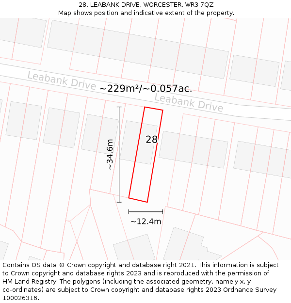 28, LEABANK DRIVE, WORCESTER, WR3 7QZ: Plot and title map