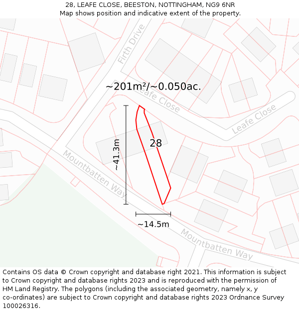 28, LEAFE CLOSE, BEESTON, NOTTINGHAM, NG9 6NR: Plot and title map