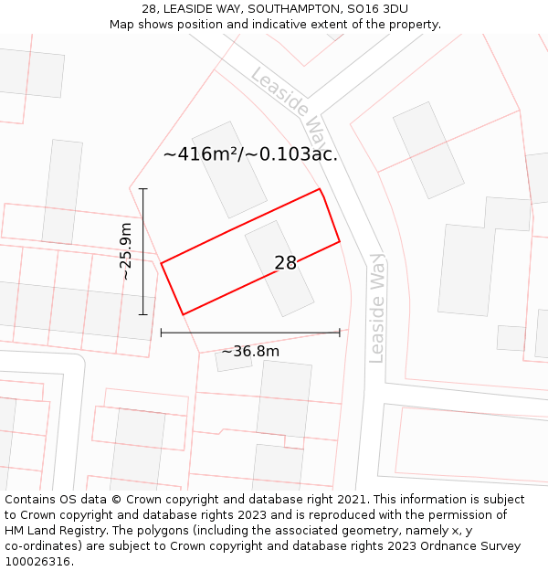 28, LEASIDE WAY, SOUTHAMPTON, SO16 3DU: Plot and title map