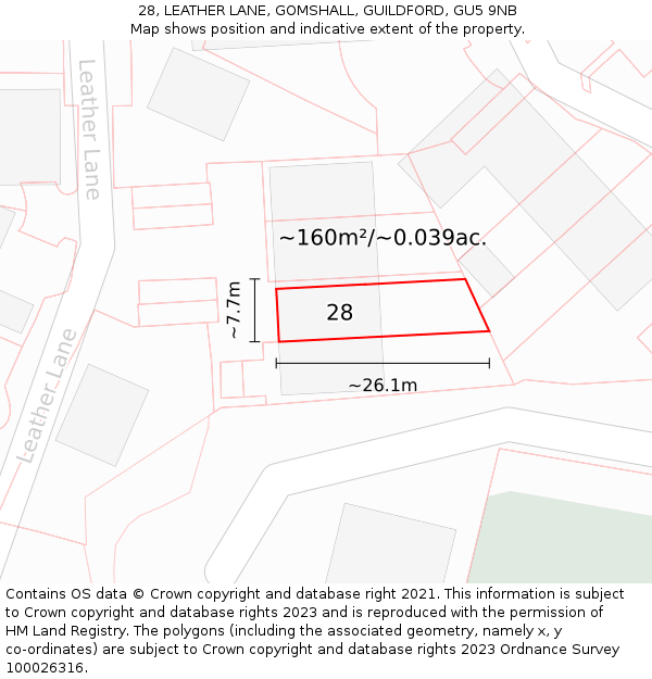 28, LEATHER LANE, GOMSHALL, GUILDFORD, GU5 9NB: Plot and title map