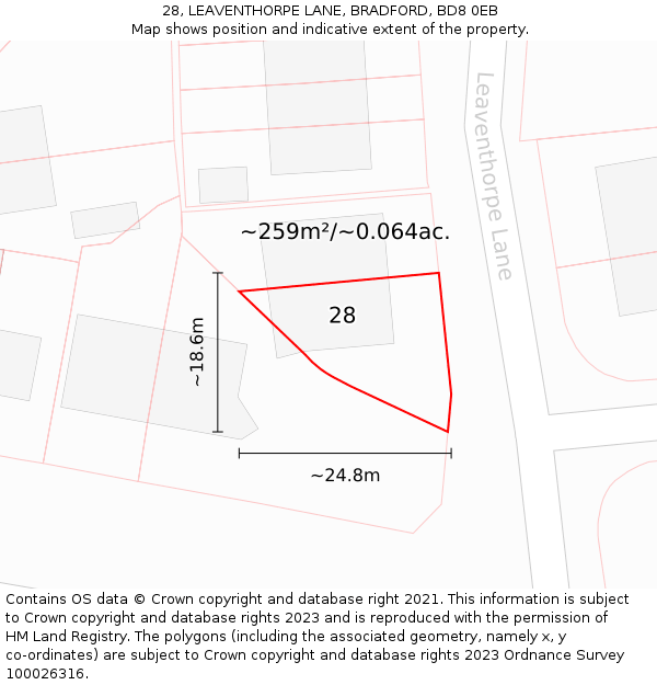 28, LEAVENTHORPE LANE, BRADFORD, BD8 0EB: Plot and title map