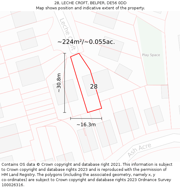 28, LECHE CROFT, BELPER, DE56 0DD: Plot and title map