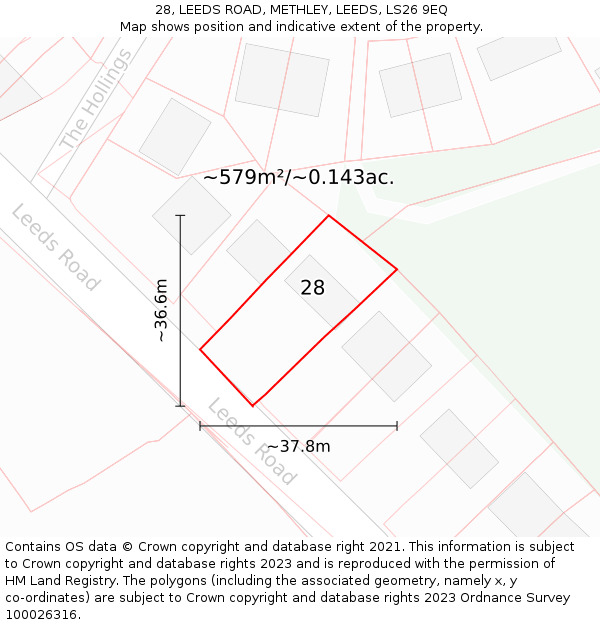 28, LEEDS ROAD, METHLEY, LEEDS, LS26 9EQ: Plot and title map