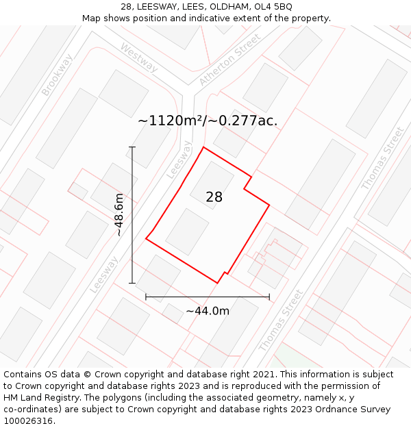 28, LEESWAY, LEES, OLDHAM, OL4 5BQ: Plot and title map