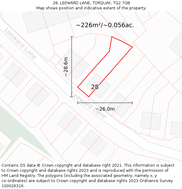 28, LEEWARD LANE, TORQUAY, TQ2 7GB: Plot and title map
