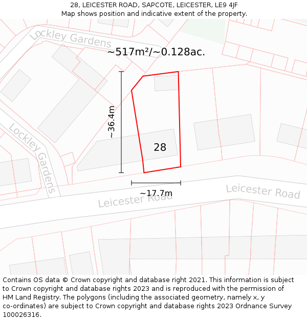 28, LEICESTER ROAD, SAPCOTE, LEICESTER, LE9 4JF: Plot and title map