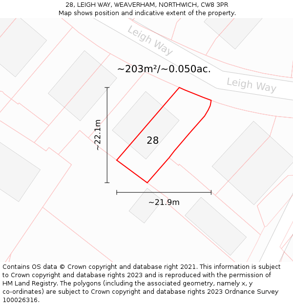 28, LEIGH WAY, WEAVERHAM, NORTHWICH, CW8 3PR: Plot and title map