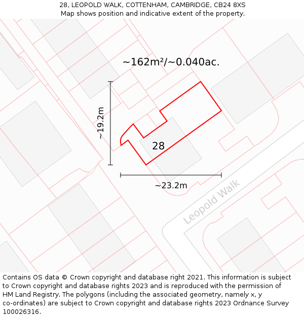28, LEOPOLD WALK, COTTENHAM, CAMBRIDGE, CB24 8XS: Plot and title map