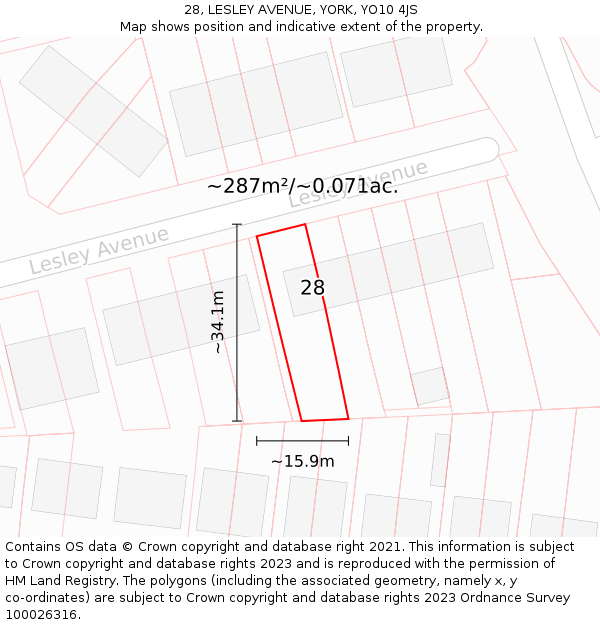 28, LESLEY AVENUE, YORK, YO10 4JS: Plot and title map