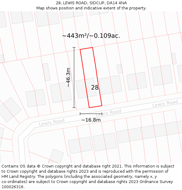 28, LEWIS ROAD, SIDCUP, DA14 4NA: Plot and title map