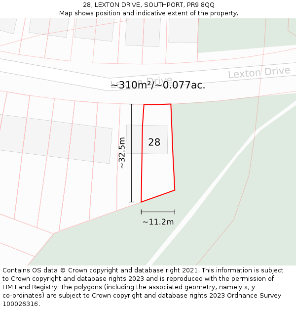 28, LEXTON DRIVE, SOUTHPORT, PR9 8QQ: Plot and title map