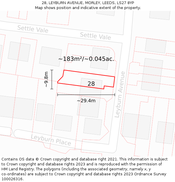 28, LEYBURN AVENUE, MORLEY, LEEDS, LS27 8YP: Plot and title map